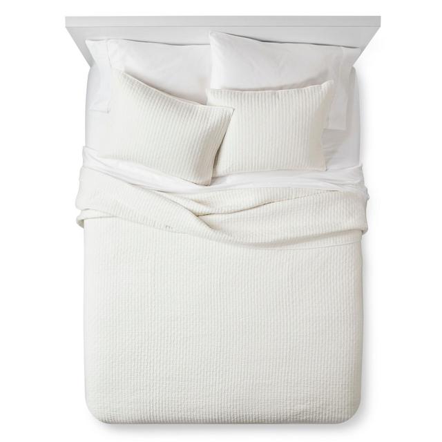 Cream Solid Quilt and Sham Set (King)3pc - The Industrial Shop