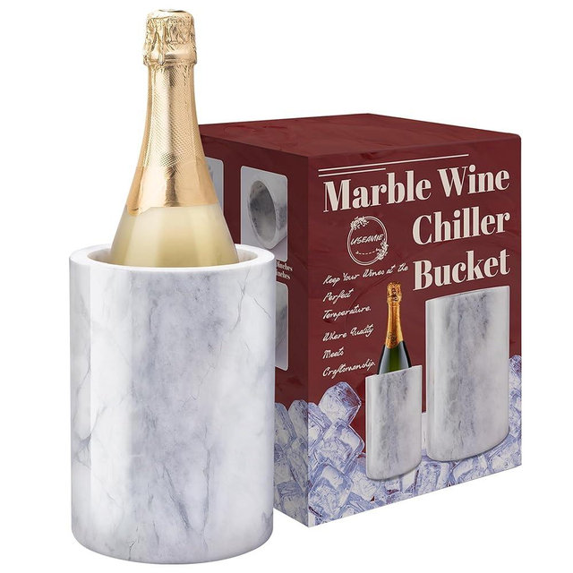 Marble Wine Bottle Chiller, Outdoor Wine Cooler Bucket, Marble Wine and Champagne Chiller for Any 750ml Bottle, Keeps Wine and Drinks Cold, Ideal Gift for Wine Lovers