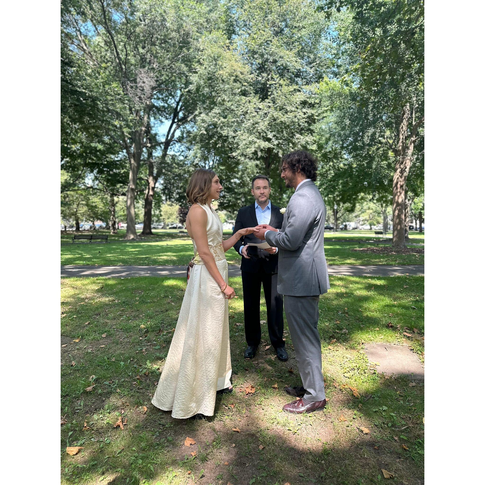 Under the majestic trees of Wooster Square, led by the wise words of our friend Trevor, we officially wedded this past August!