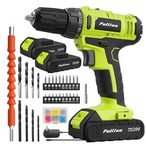 PULITUO'S 20V Cordless Drill/Driver, Electric Screwdriver - 2 Batteries, 30Nm, 21+1 Torque, 2 Speed, Keyless 3/8" Chase Drill with LED Light, Kit for Home (Green)