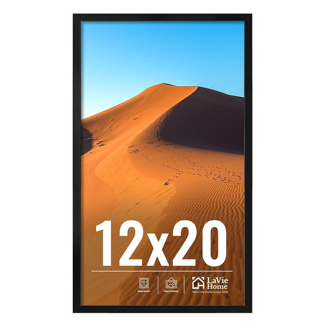 LaVie Home 12x20 Picture Frame for Wall Display, 12x20 Black Picture Frame with HD Plexiglas, 12 x 20 Poster Frame 1 Pack, Display Frame for Vertical or Horizontal, Classic Collection