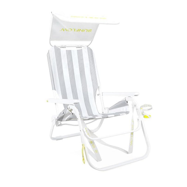 SUNFLOW Shore Thing Premium Beach Chair - Adjustable, Portable, Rust-Resistant, Reclining Beach Chair with UPF 50+ Sun Shade and Drink Holder for The Ultimate in Comfort (Oyster Gray Stripe)