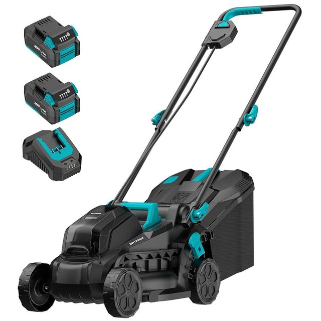 MightyMow Electric Lawn Mower with Brushless Motor, 20V 13.2 inch Cordless Lawn Mower with 5-Position Cutting Height Adjustment, 2x4.0Ah Battery and Charger Included