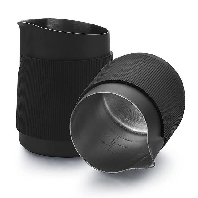 Normcore Handleless Milk Pitcher with Sharp Spout - Espresso Steaming Pitcher - 18/8 Stainless Steel Milk Frothing Jug, Black Non-Stick - Premium Barista Tools - Black - 15.2 oz (450 ml)
