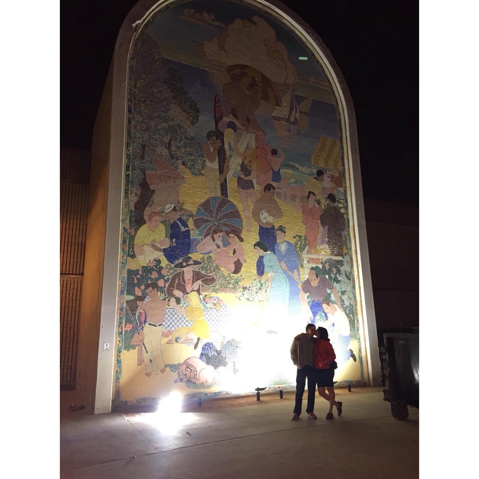 In front of an awesome 1930s mosaic in Long Beach, March 2018