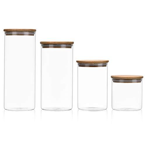 4 Packs Glass Food Storage Containers with Bamboo Lids, Airtight Clear Glass Storage Jars for Wet and Dry Food (20oz/32oz/44oz/60oz)