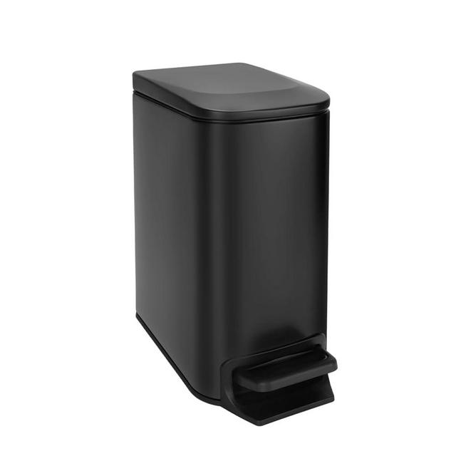 TrashAid Small Bathroom Trash Can with Lid Matt Black Soft Close, 6 Liter / 1.6 Gallon Stainless Steel Garbage Can Narrow with Removable Inner Bucket, Step Pedal