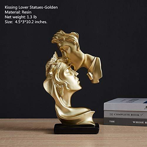The Kissing Lover Statues Suitable Wedding Gift , Great Figurine for Desk Cabinet Home Decoration , H10.2 Inch (Golden)