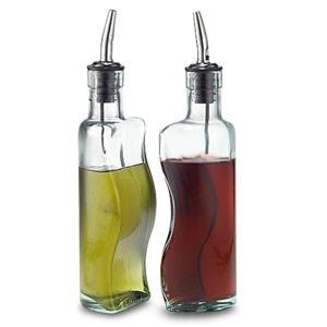 TableCraft Puzzle Shaped Oil and Vinegar Bottle Set | Steel Free-Flow Pourers (Glass, 8-Ounce)