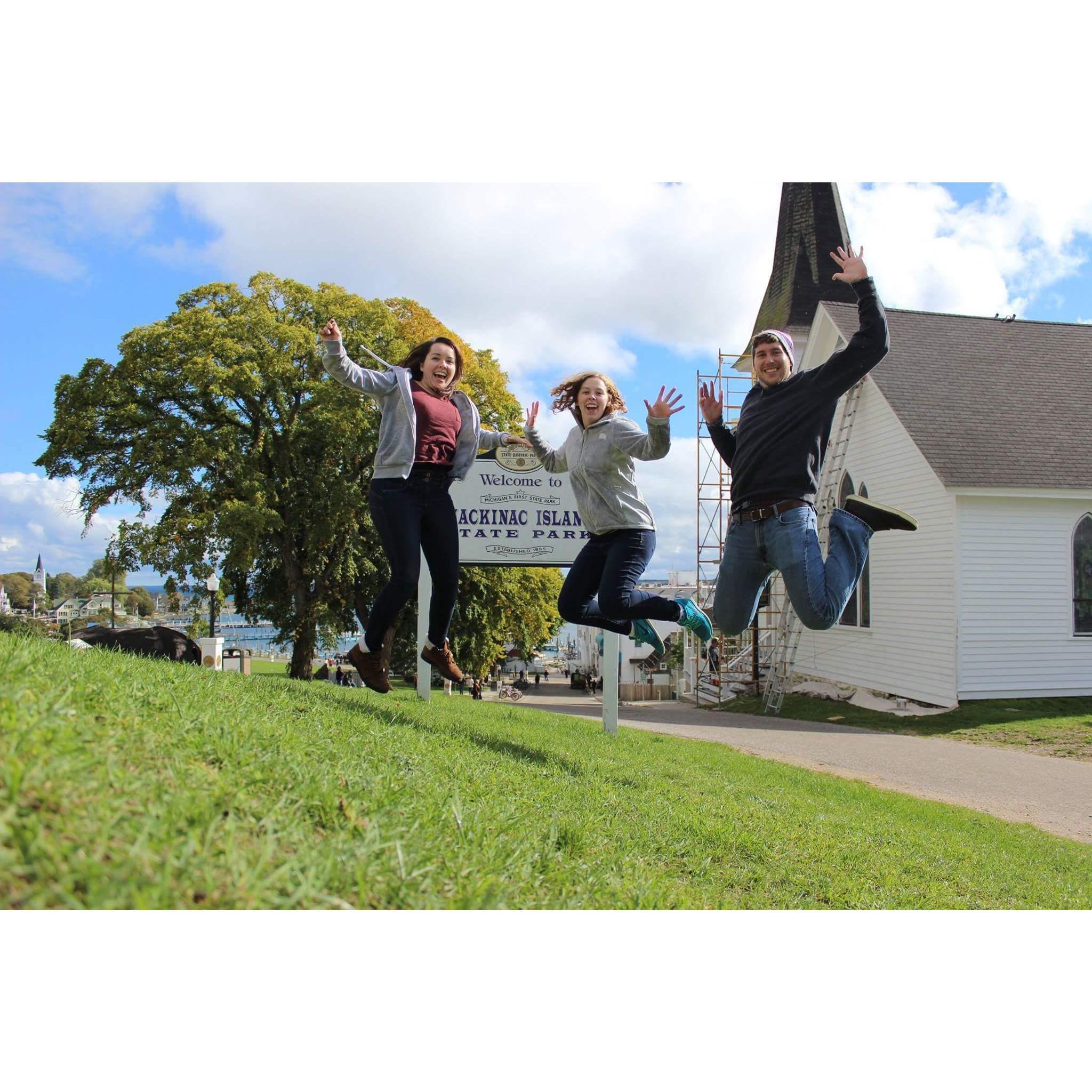 When we took Amy to Mackinac Island. Of course we had to do a jumping photo!