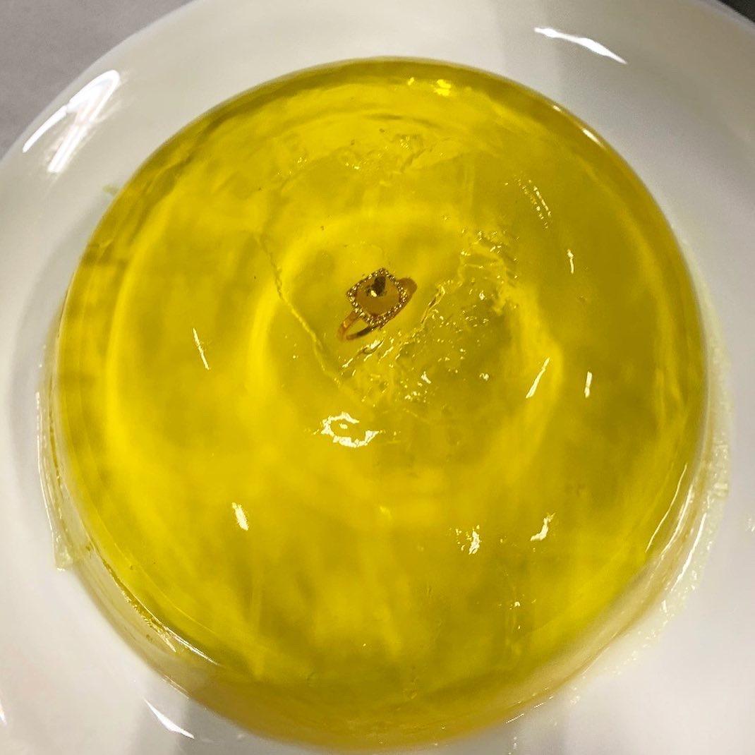 Brandon put a prop engagement ring in jello for the proposal--a la The Office!