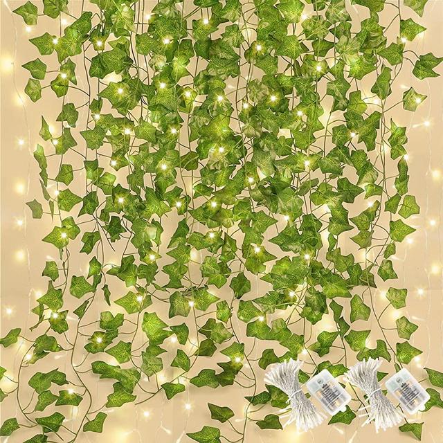COCOBOO 168Ft 24 Pack Fake Vines with Lights, Ivy Garland Fake Leaves with 200 LED Srting Light, Green Hanging Vines for Bedroom Room Home Garden Wedding Wall Aesthetic Decor