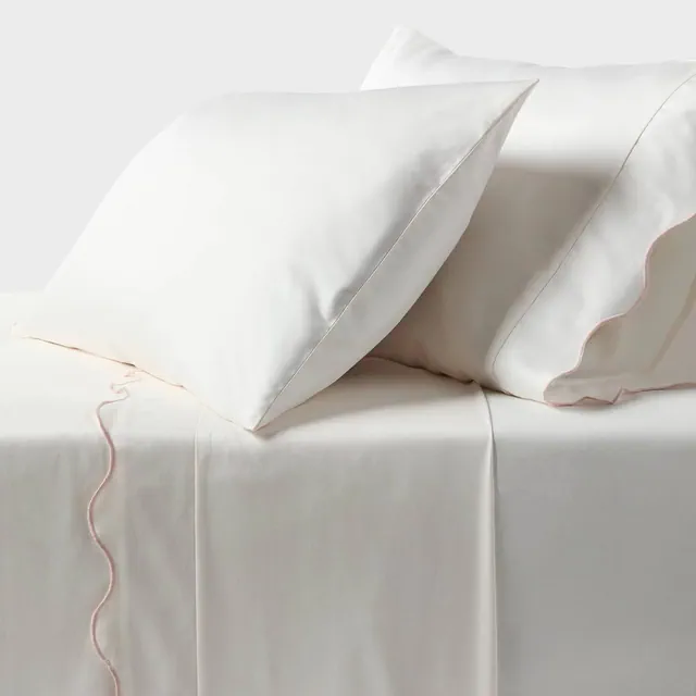 Queen 400 Thread Count Performance Sheet Set Pink Scalloped Hem - Threshold™