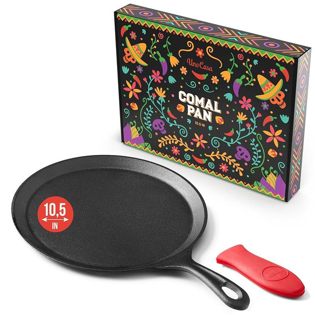 Uno Casa Cast Iron Comal Pan 10.5 Inch - Skillet for Roti/Comal Pan, Tawa/Dosa Pan Pataconera, Comales para Tortillas