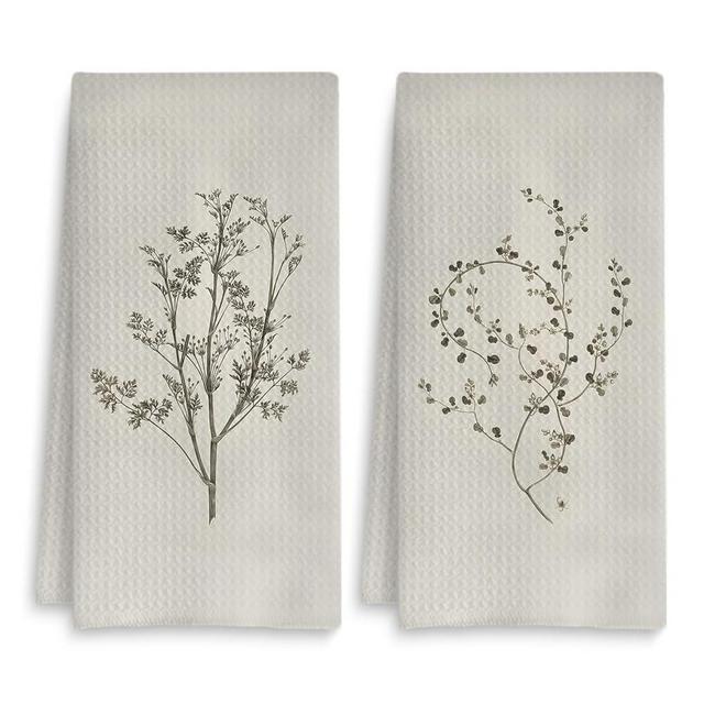 Fuasei Vintage Floral Kitchen Towels Set of 2, Beige Botanical Dish Towels Tea Towels for Kitchen, Retro Wildflower Floral Hand Towels for Bathroom, Retro Kitchen Bathroom Decor, 16x24 Inch