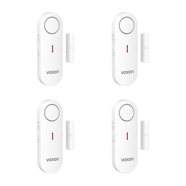 VOXON Door Alarms for Kids Safety - Window Alarms for Personal Home Security - 2 in 1 Chime/Alarm | 3-Level Volume Control - Burglar Door Sensor Alarm for Pool House Rooms Garage RVs - 4 Pack
