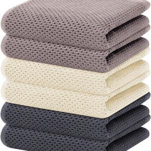 Homaxy 100% Cotton Waffle Weave Kitchen Dish Towels, Ultra Soft Absorbent Quick Drying Cleaning Towel, 13 x 28 Inches, 6-Pack, Mixed Color