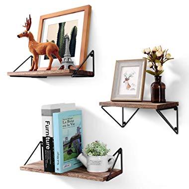 BAYKA Floating Shelves Wall Mounted Set of 3, Rustic Wood Wall Shelves for Living Room, Bedroom, Bathroom