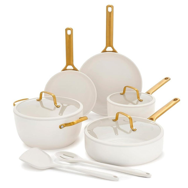 GreenPan Nonstick Reserve Pro 10 Piece Cookware Set, NSF Certified Ceramic, Hard Anodized PFAS-Free Pots & Pans Set with Lids, Stainless Steel Handles, Oven & Dishwasher Safe, Cream White