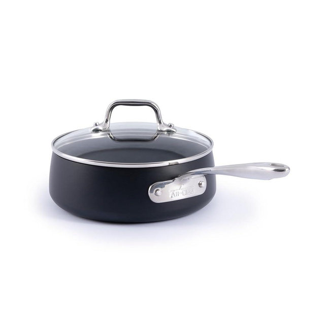All-Clad HA1 Expert Hard Anodized Nonstick 2.5 Qt Saucepan with Lid, Stay-Cool Ergonomic Handle, Dishwasher-Safe, Oven-Safe Up to 350°F, Induction Compatible with All Cooktops, Cookware Pot, Black