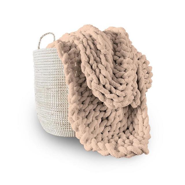 Adyrescia Chunky Knit Blanket Throw | 100% Hand Knit with Jumbo Chenille Yarn (50"x60", Caramel Brown)