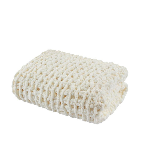 Madison Park Chenille Chunky Knit Handmade Throw Blanket, Luxuriously Soft Gift Blankets, Cottage Style Room Décor, Lightweight & Breathable All Seasons Throw Blanket for Couch, 50" W x 60" L Ivory