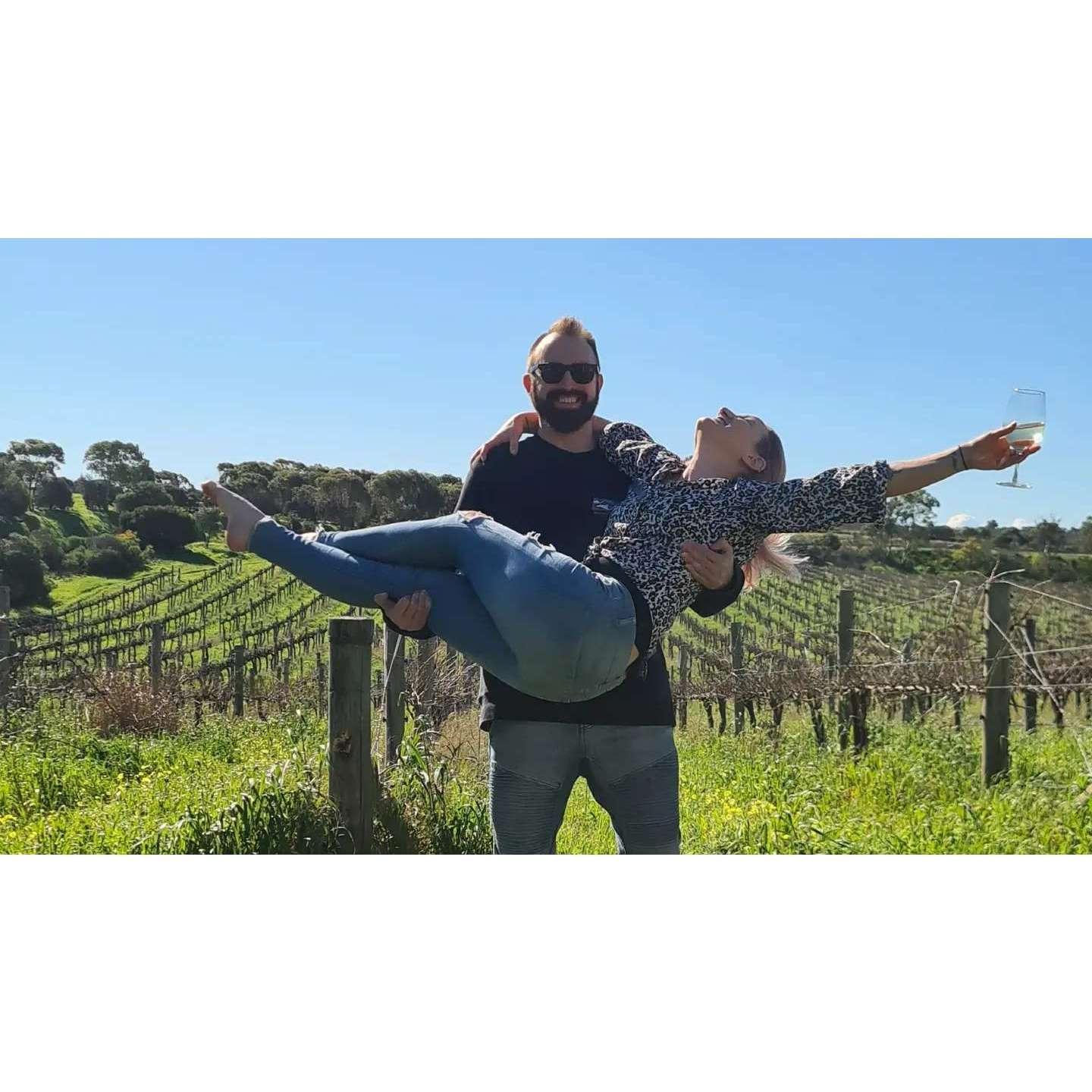 Wine tasting for Steve's birthday, in McLaren Vale, South Australia, Australia (August 2021)