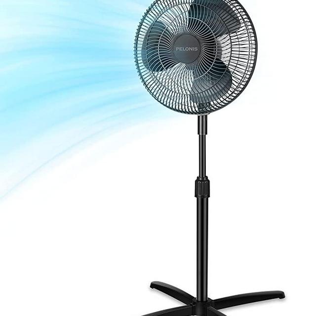 PELONIS Fan Portable 16 Inch Pedestal Fan| 3-Speed| 90° Oscillation| Adjustable Height| Standing Floor Fan for living room, bedroom, kitchen, and home office| Black