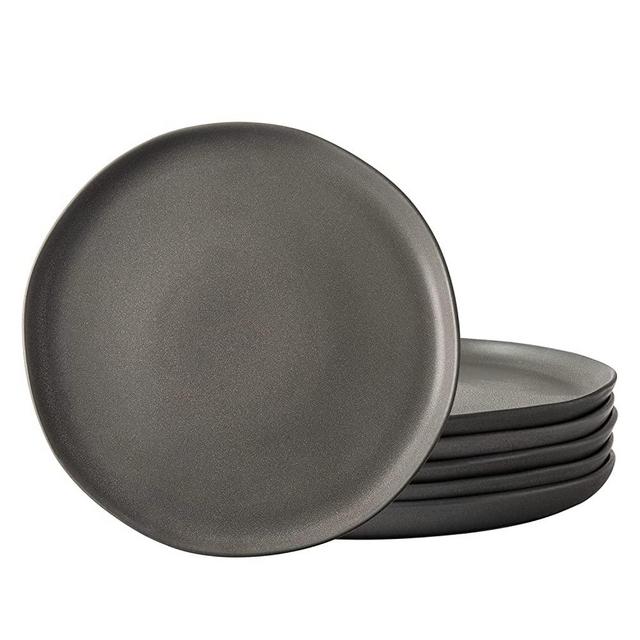 AmorArc Ceramic Dinner Salad Plates Set of 6, Wavy Rim 8.5 Inch Dish Set, The Dessert,Salad, Appetizer, Small Dinner etc Plate,Microwave, Dishwasher Safe, Scratch Resistant - Reactive Matte Grey
