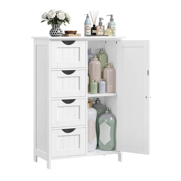 VASAGLE Storage Cabinet with Drawers, Freestanding Floor Cabinet with Door, 11.8 x 21.7 x 32.3 Inches, Adjustable Shelf, for Bathroom, Living Room, Kitchen, Cloud White ULHC041WH01S