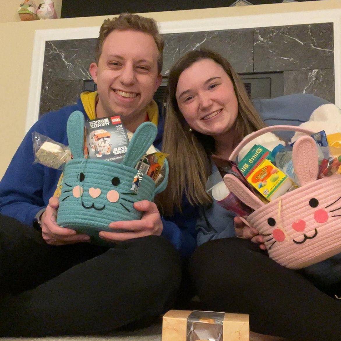 Filling Easter baskets for each other for the first time! We're excited to continue this tradition