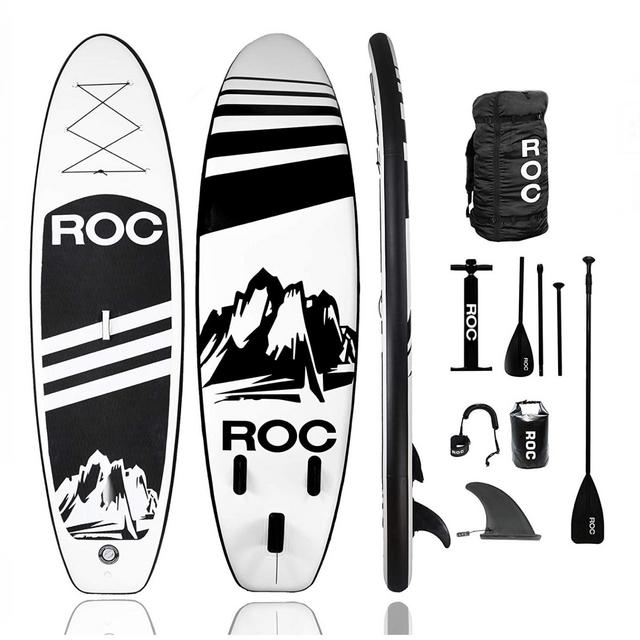 Roc Inflatable Stand Up Paddle Board W Free Premium SUP Accessories & Backpack, Non-Slip Deck. Bonus Waterproof Bag, Leash, Paddle and Hand Pump