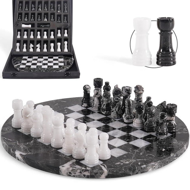 EarthenTones Marble Chess Set for Adults with Complementary Storage Box, 12" Black & White Handmade Board Game, Classic Board Games for Adults, Luxury Chess Set