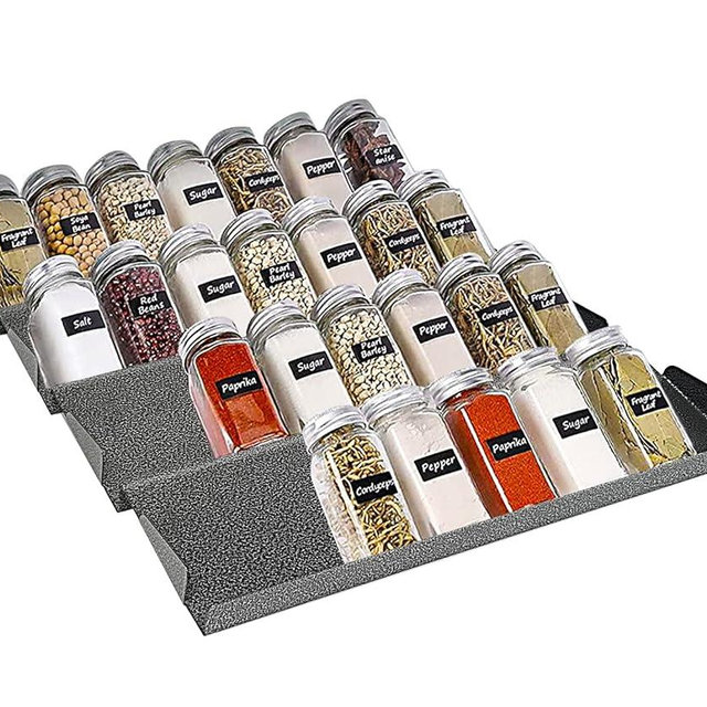 Foozet Spice Drawer Organizer for Kitchen, Adjustable Expandable Spice Rack Tray Insert 4 Tiers for Cabinet Drawer, 12.8" Wide x 17.5" Deep