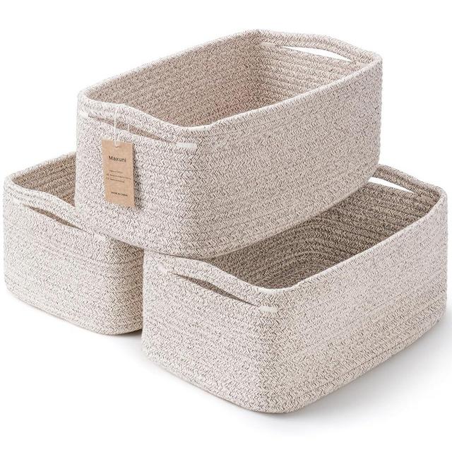 Maxuni 3-Pack Storage Baskets for Organizing | Woven Shelf Toy Basket | Rope Baskets for Gifts Empty | Closet Organizer Bins with Handles | Cube Decorative Box | 13.7×7.1×6.7” | Mixed brown