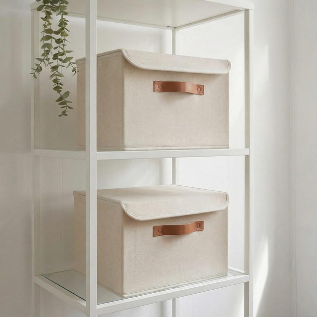 ZICOTO Decorative Linen Storage Boxes with Lids - Large Set of 2 Organizer Bins for Your Home Decor - The Perfect Container to Safely Store Photos, Documents and Memory Box Keepsakes in Style