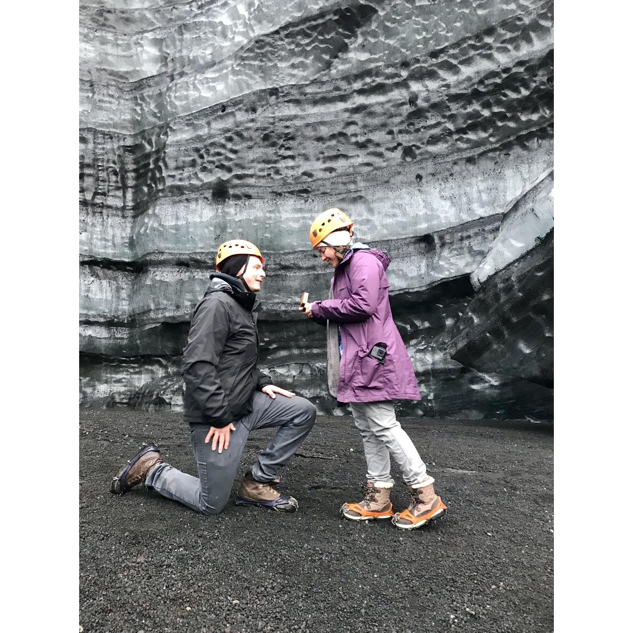 Lee pretended we were posing for a picture before he popped the question while exploring a glacier in Iceland