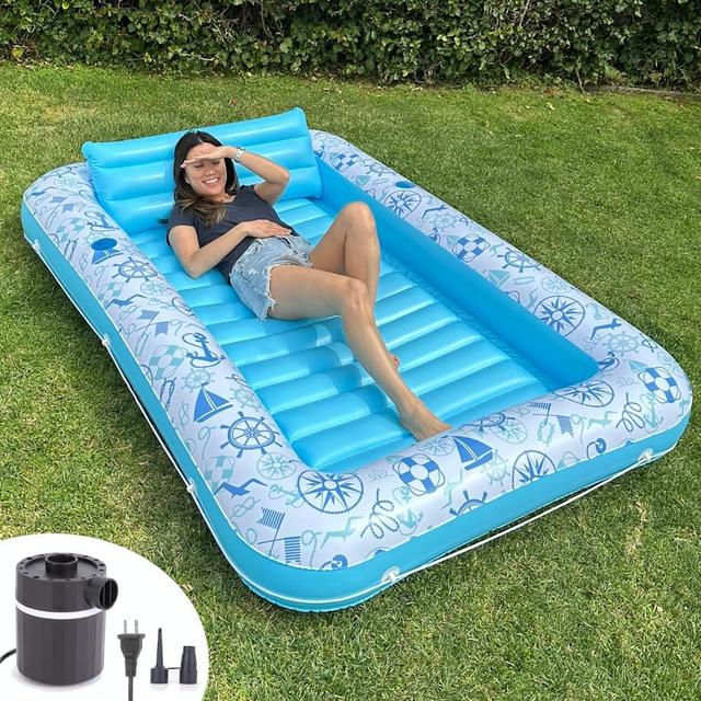 XL Inflatable Tanning Pool Lounge - Electric Pump Included - 85” x 58” - Sunbathing Suntanning (Extra Large)