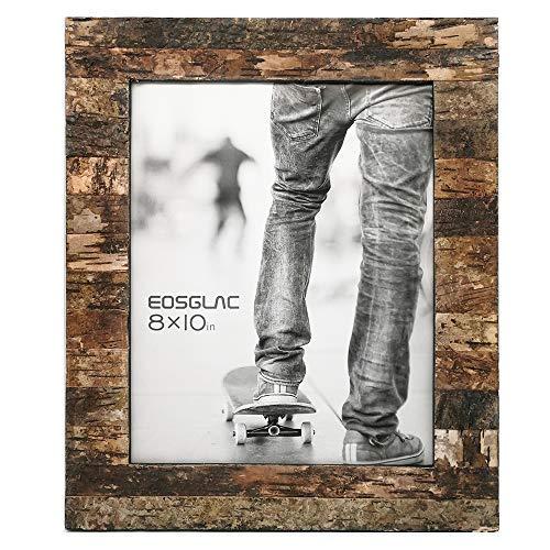 Eosglac Rustic 8x10 Wooden Picture Frame, Handmade with Real Birch Bark, Easel Back, Natural