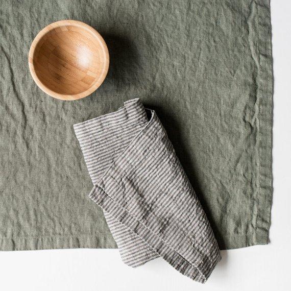 Washed large linen napkins / Set of 4, 6, 8 or 12 washed handmade linen napkins in forest green