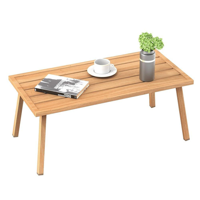 C-Hopetree Small Metal Outdoor Coffee Side Table for Outside Patio, Rectangle, Wood Look