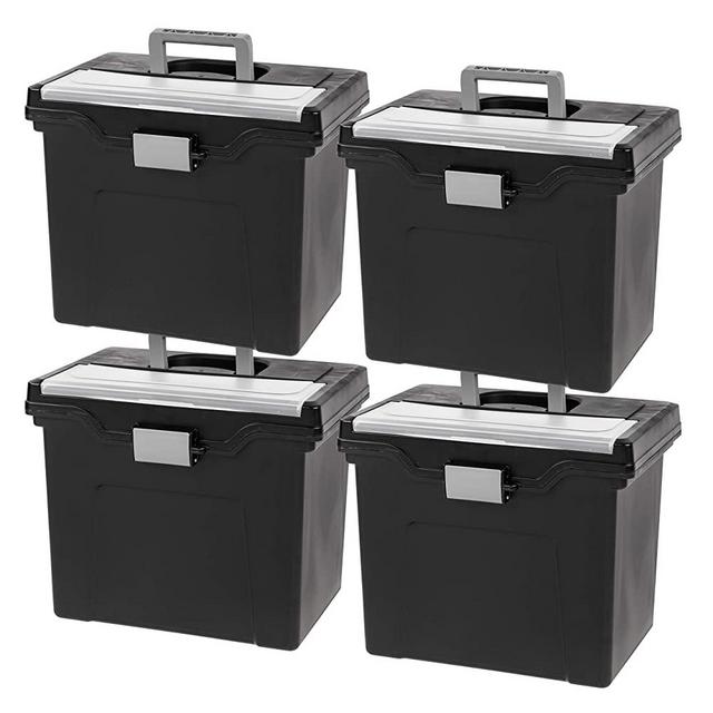 IRIS USA, Inc. HFB-24E-TOP Portable Letter Size File Box with Organizer Lid, 4 Pack, Black, Large, Model:586450