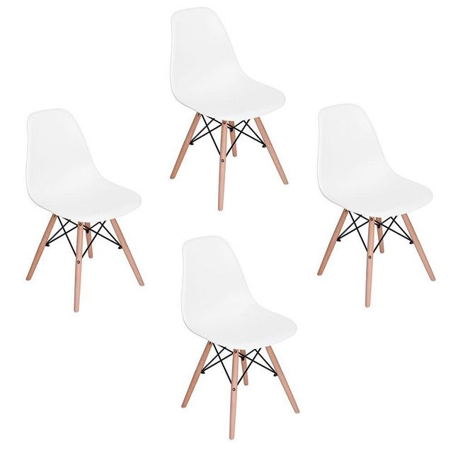 Set of 4 Eames Eiffel DSW Style Side Dining Chair, ELERANBE 18" Height Armless Accent Chairs with Eiffel Natural Beech Wood Base Legs, for Dining Room Waiting Room Bedroom Kitchen - White