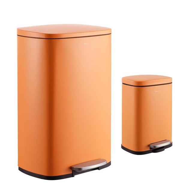 happimess HPM1006K Connor Rectangular 13.2-Gallon Trash Can with Soft-Close Lid and Free Mini Trash Can, Carrot Cake, Fingerprint Resistant, Modern, Minimalistic for Home, Kitchen, Bedroom, Bathroom