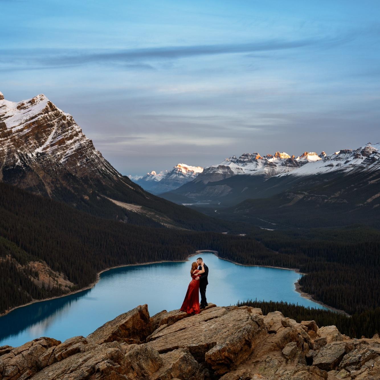 Sunrise engagement pic in Banff