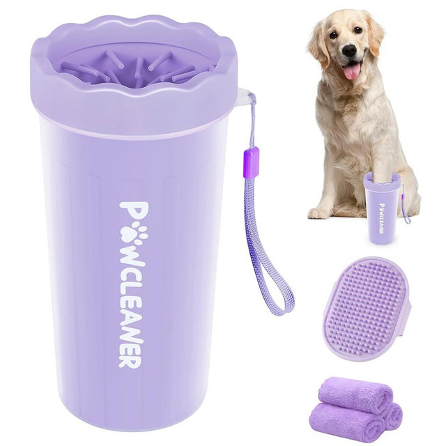 Dog Paw Cleaner, Washer, Buddy Muddy Pet Foot Cleaner for Small Medium Large Breed Dogs/Cats (with 3 absorbent towel) (Purple, Large)