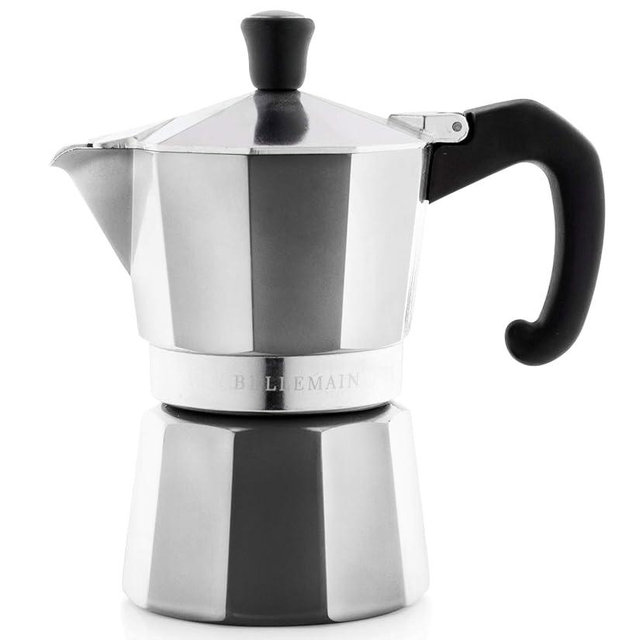 Bellemain Stovetop Espresso Maker Moka Pot (Silver, 3 Cup)