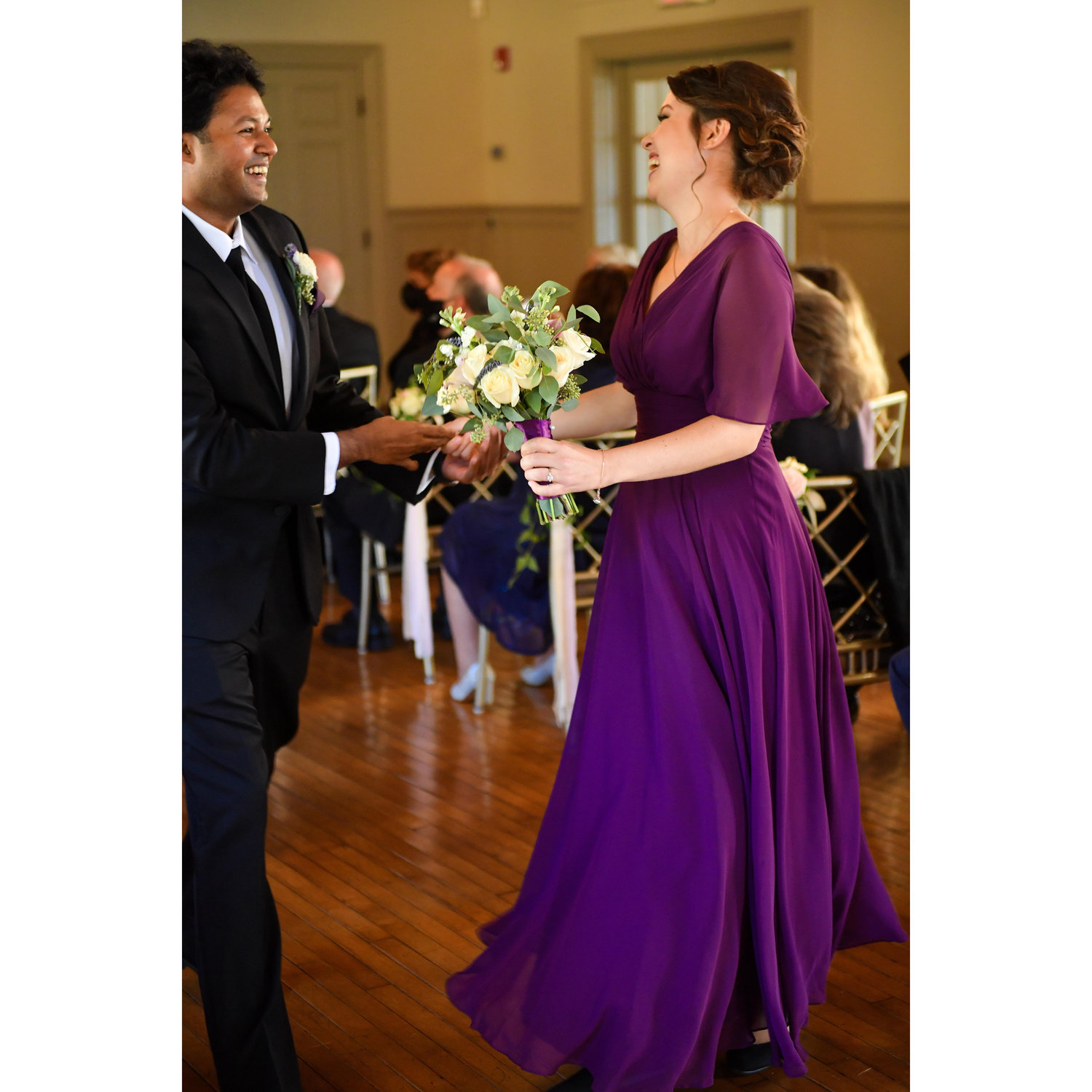Dancing up the aisle at Mike and Elyse's wedding. October 2020