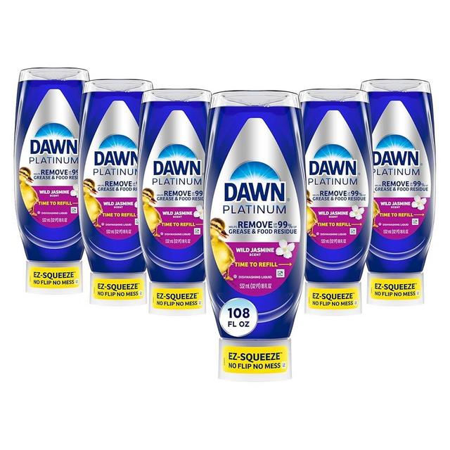Dawn Platinum EZ-Squeeze Dish Soap Liquid, Dishwashing Liquid, Grease Removal, Upside Down Bottle, Wild Jasmine, 6x18 Fl Oz Bundle