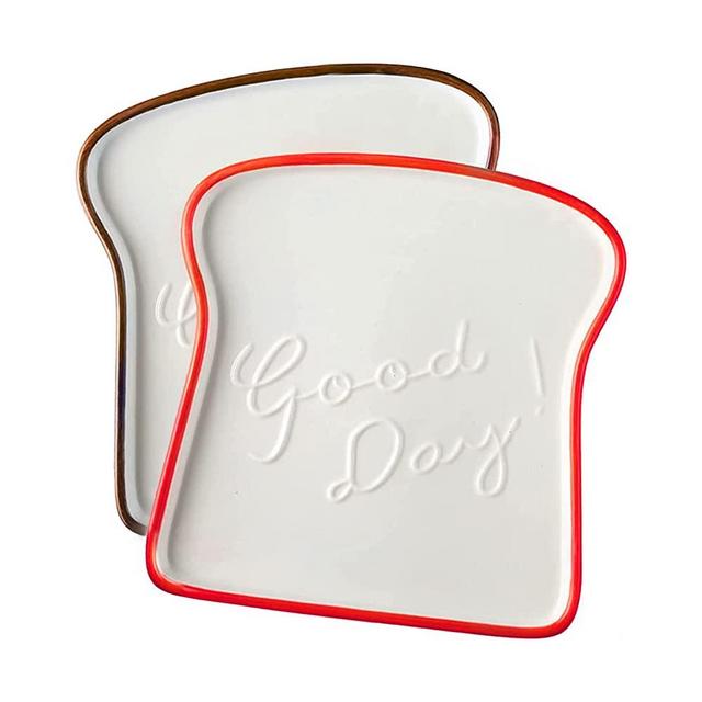 Ceramic Cute White Toast Bread Shaped Dessert Salad Serving Plates 2 Pack - Porcelain Breakfast Dishes Toast Holder, Suitable for Desserts, Salads, Fruit, Pudding, Gift Pack (2-Pack Colour)